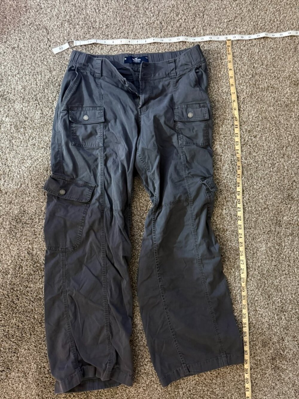 Hollister Low Rise Baggy Cargo Pants Womens Medium Dark Grey Y2K Utility